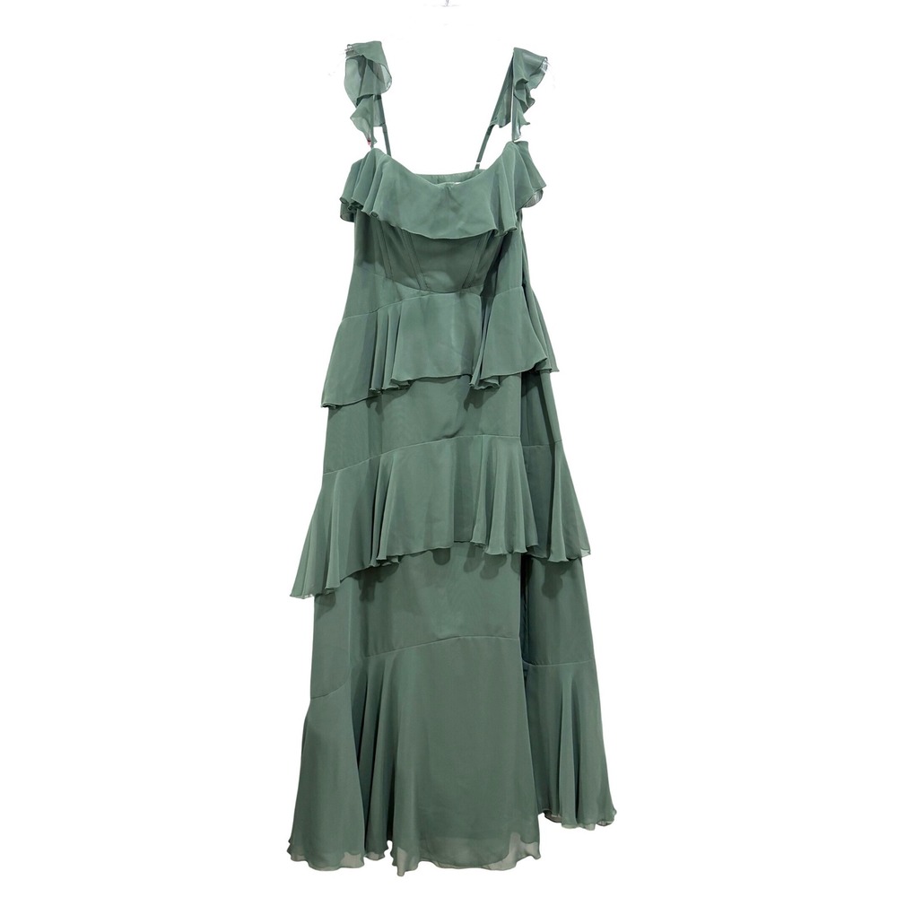 Barbie x Azazie Eucalyptus Green Tiered Ruffle Chiffon Maxi Dress Size A12